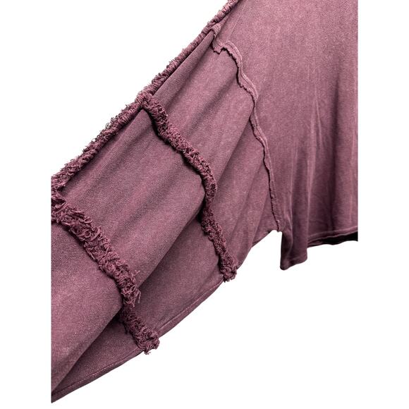 FP Movement by Free People Purple Ruffle Sleeve Cropped Pullover S Oversized - Picture 2 of 9